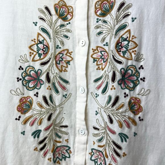 Gudrun Sjödén Embroidered Linen Cotton Peasant Blouse Top Tunic Size Large - Picture 5 of 8